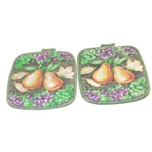 Better Homes and Gardens Pot Holder Set Green Fruit Pear Grape Quilted Vintage